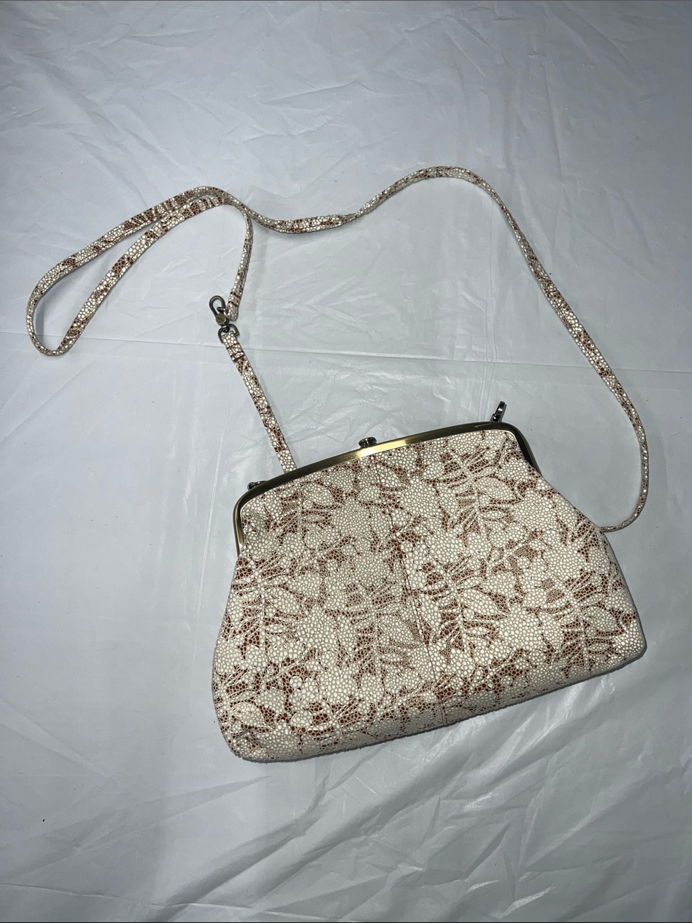 HOBO Women's Cream & Brown Floral Lace Printed Leather Kisslock Crossbody Bag
